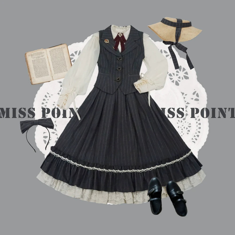 [Pre-order] British Classical Lolita Vertical Striped High Waist Skirt
