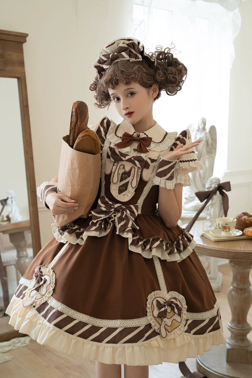 White &amp; milk chocolate jumper skirt and blouse