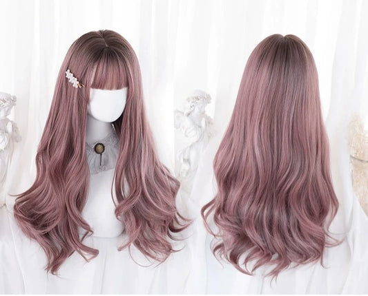 Lolita wig pink brown gradation loose curl long
