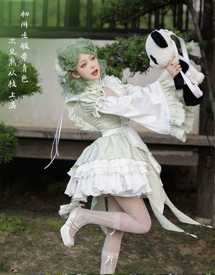 Song of Green Bamboo エプロン付き華ロリミニドレスフルセット