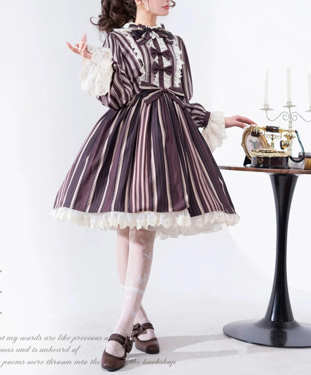 [Sale period ended] Stripes Story Brown dress with ribbon hair accessory