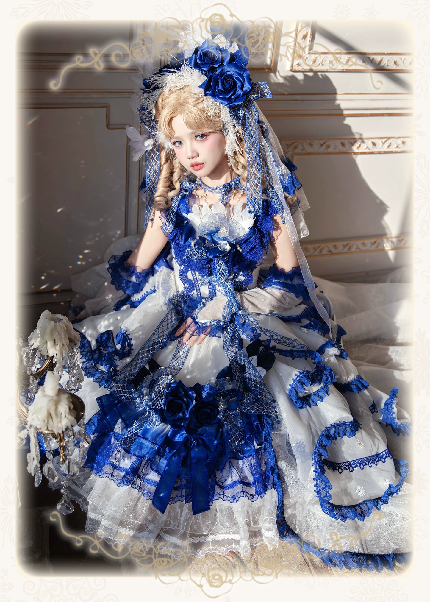 【受注予約8/13まで】Snow Rose Princess トレーン付きドレス・ブルー×ホワイト