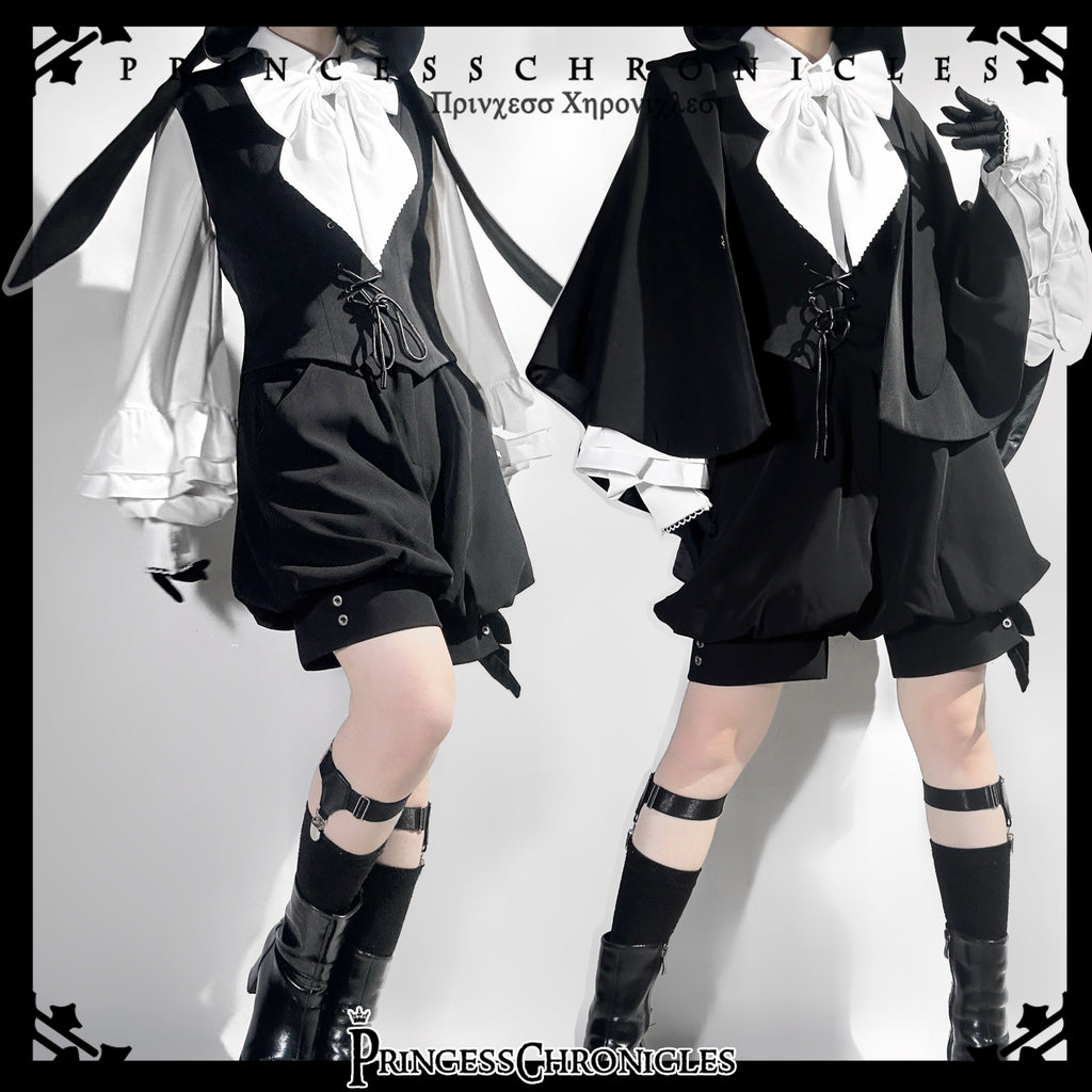 【予約販売】Black Rabbit うさ耳フードベスト・マント・ショートパンツ
