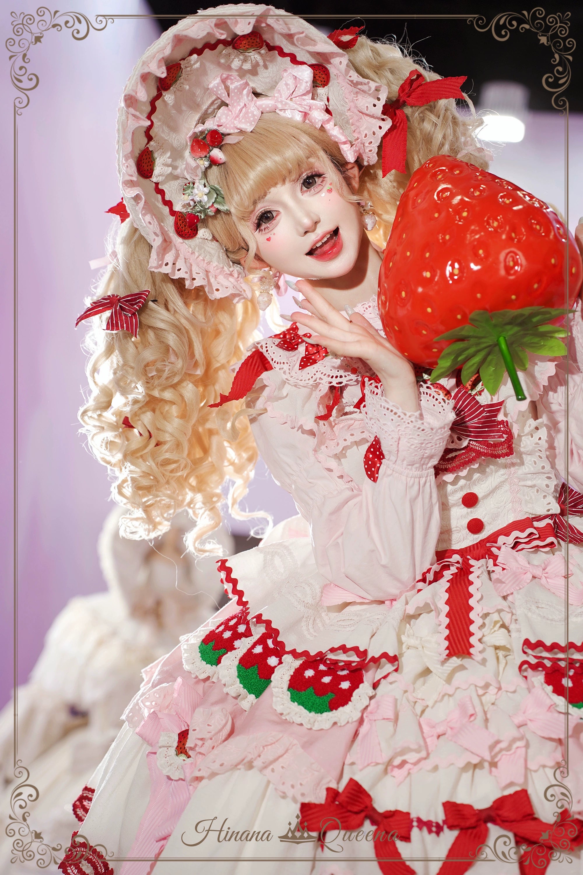 Strawberry Party リボンとフリルのデコレーションドレス・ノースリーブタイプ