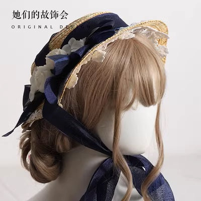 Flower and ribbon straw hat 11 colors