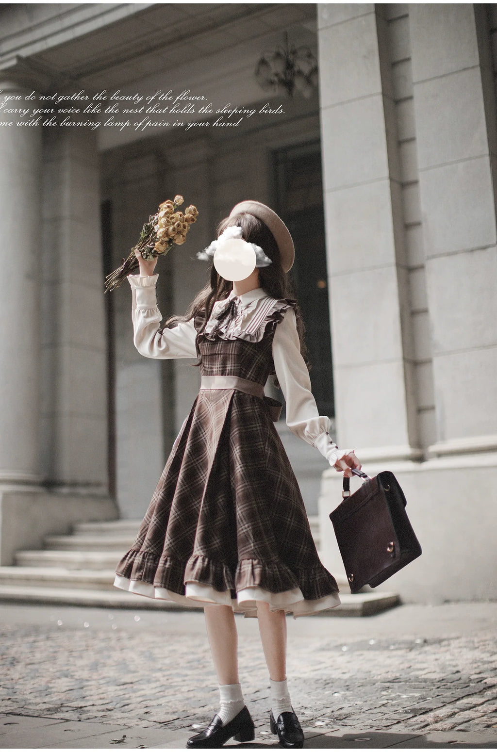 Tartan plaid pattern switching dress with ribbon tie