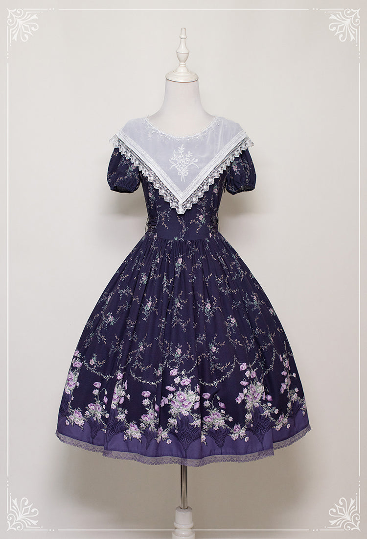 Bouquet of the Valley embroidered triangle collar floral dress