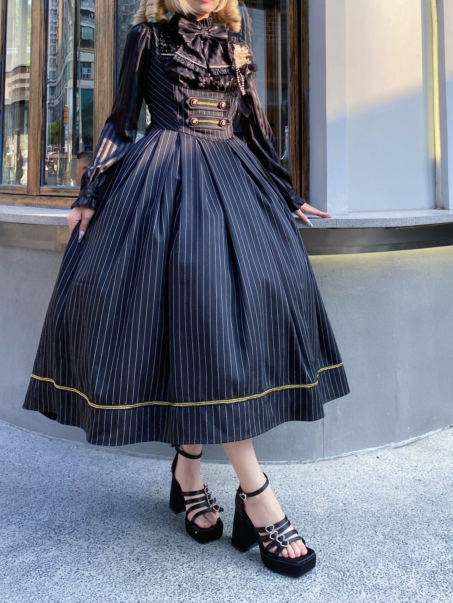 [Pre-orders available until 9/29] Bright Moon Corset Jumper Skirt Stripe [Black]