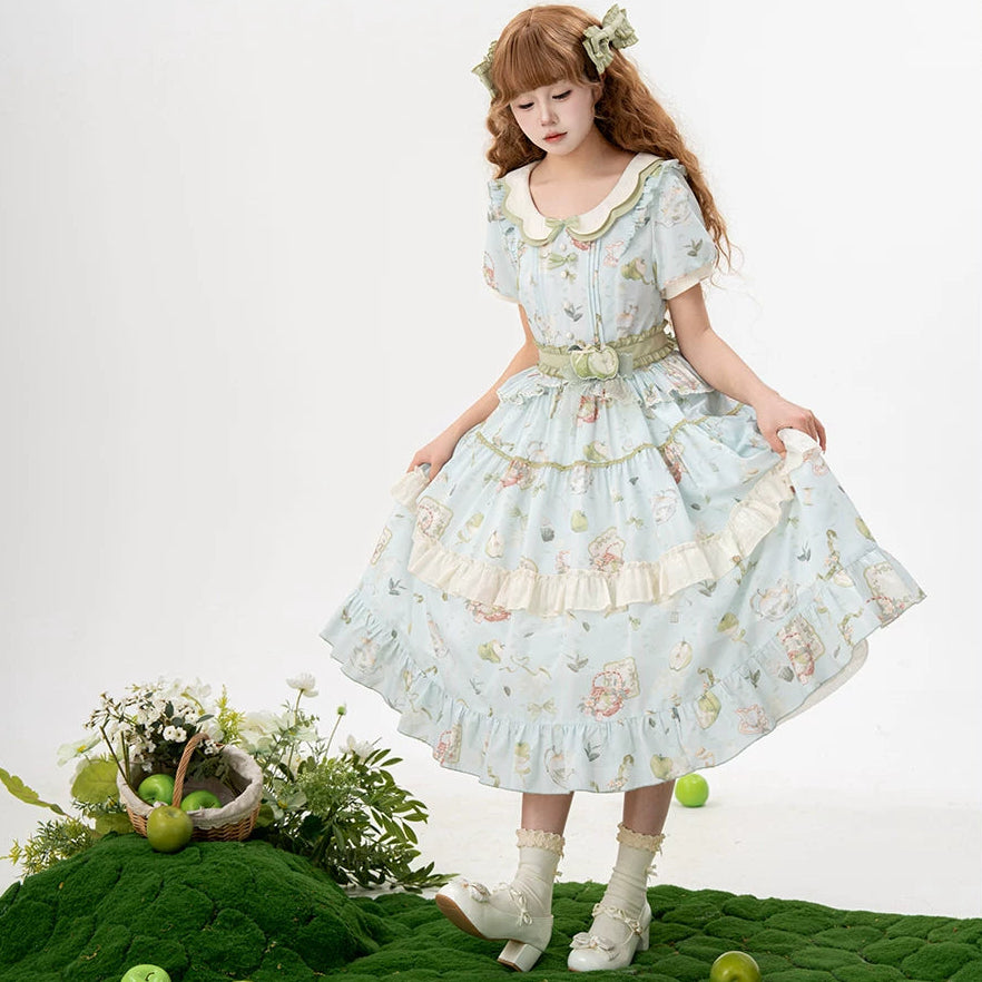 【受注予約9/2まで】Natural Apple Tea ガーデンワンピース・ブルーグリーン