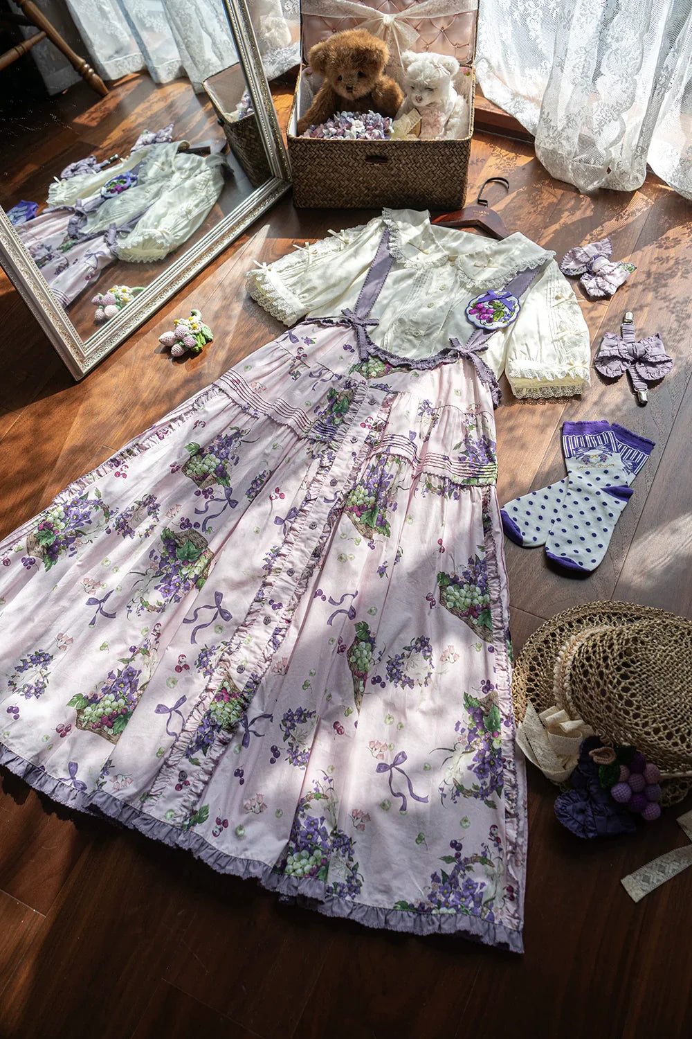 Picnic Basket Jumper Skirt Grape Pattern
