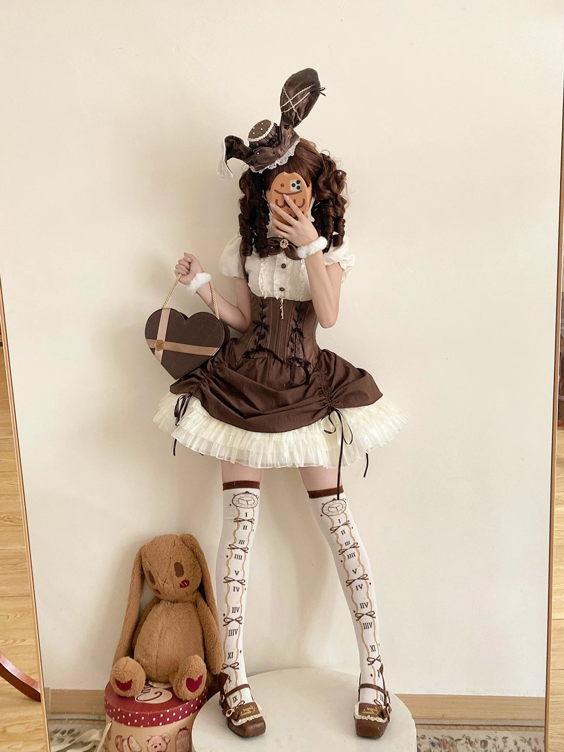 【受注予約6/30まで】Brulee Bunny コルセットジャンパースカートセット・ブラウン