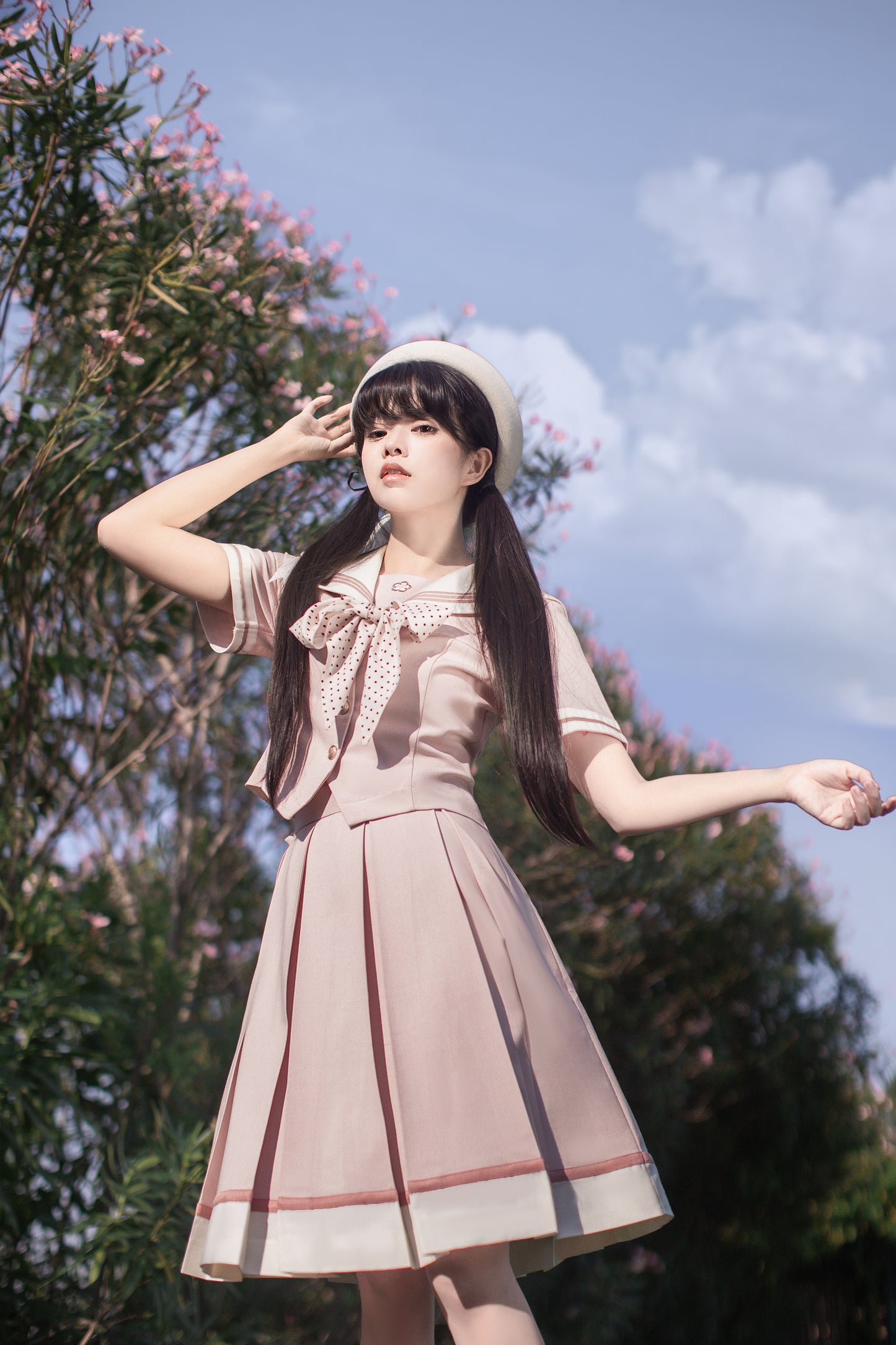 初桜 リボンタイ付きセーラーカラートップス