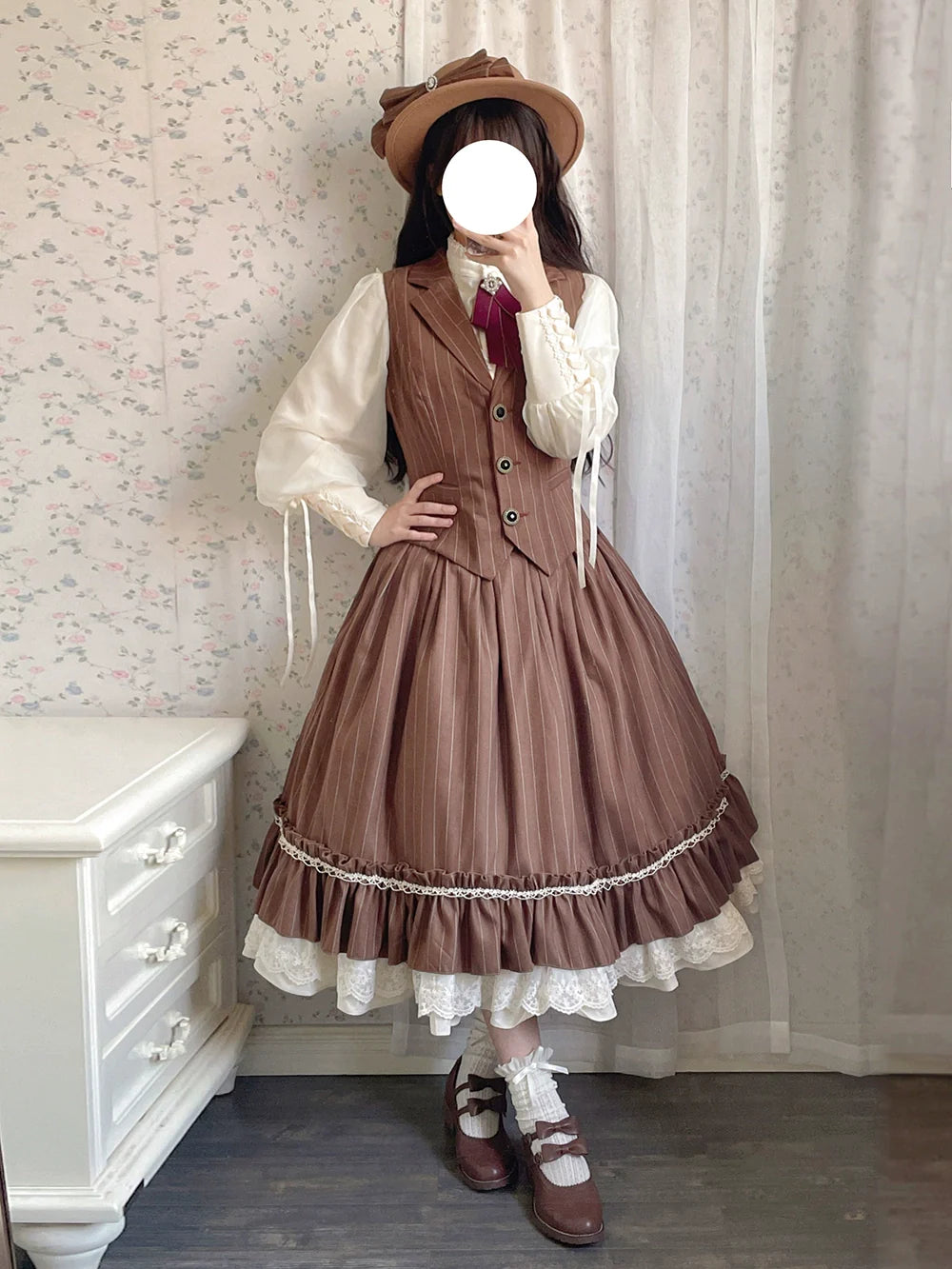 [Pre-order] British Classical Lolita Vertical Striped High Waist Skirt