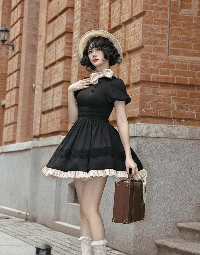 Classical retro black mini dress