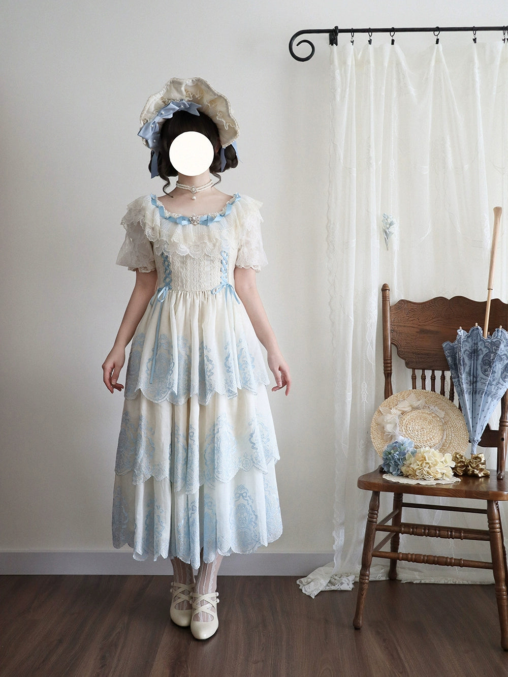 【受注予約9/25まで】Noble Garden 付け袖付き刺繍ワンピース