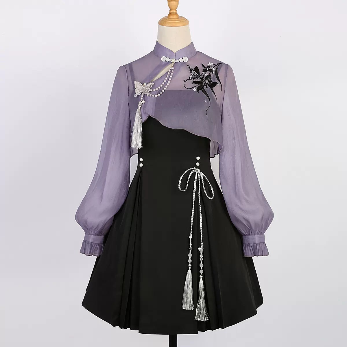 Iris and Black Butterfly Floral Lolita Jumper Skirt Set