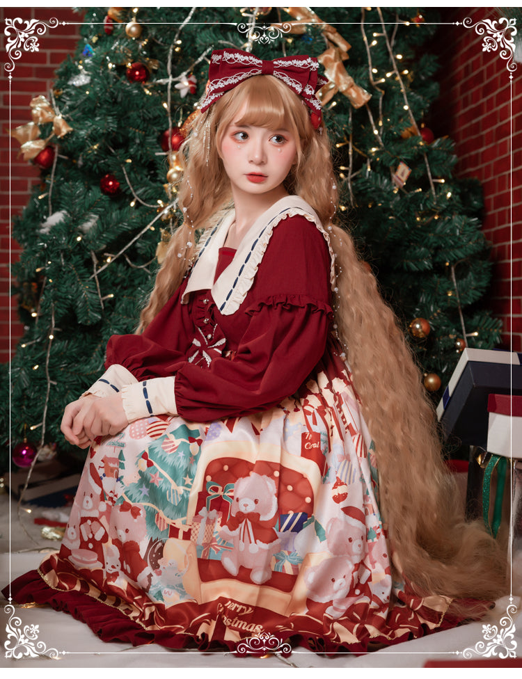 Santa Bear Print Christmas Color Lolita Dress