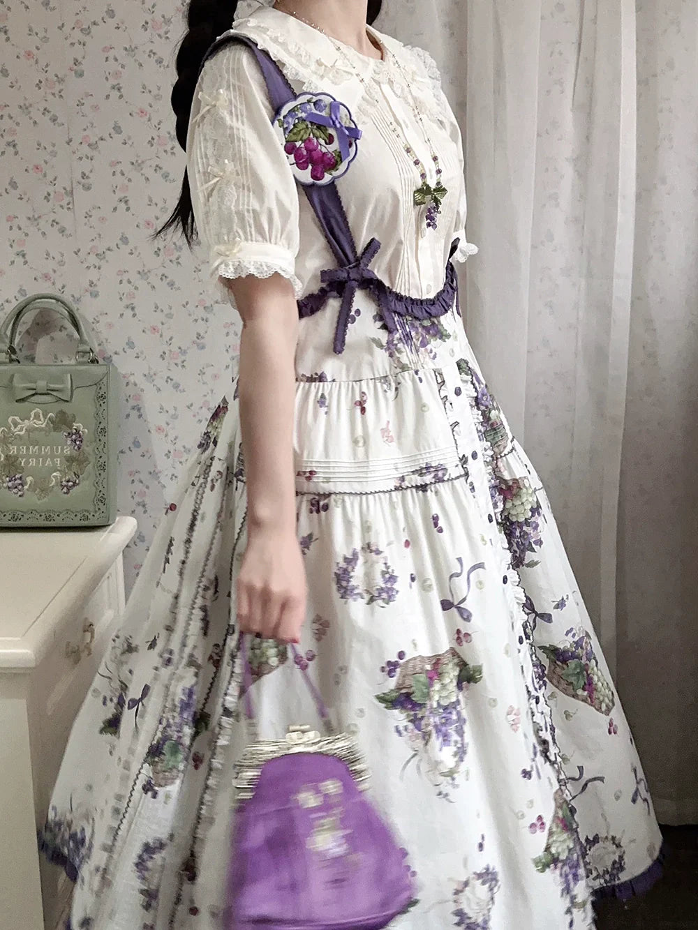 Picnic Basket Jumper Skirt Grape Pattern