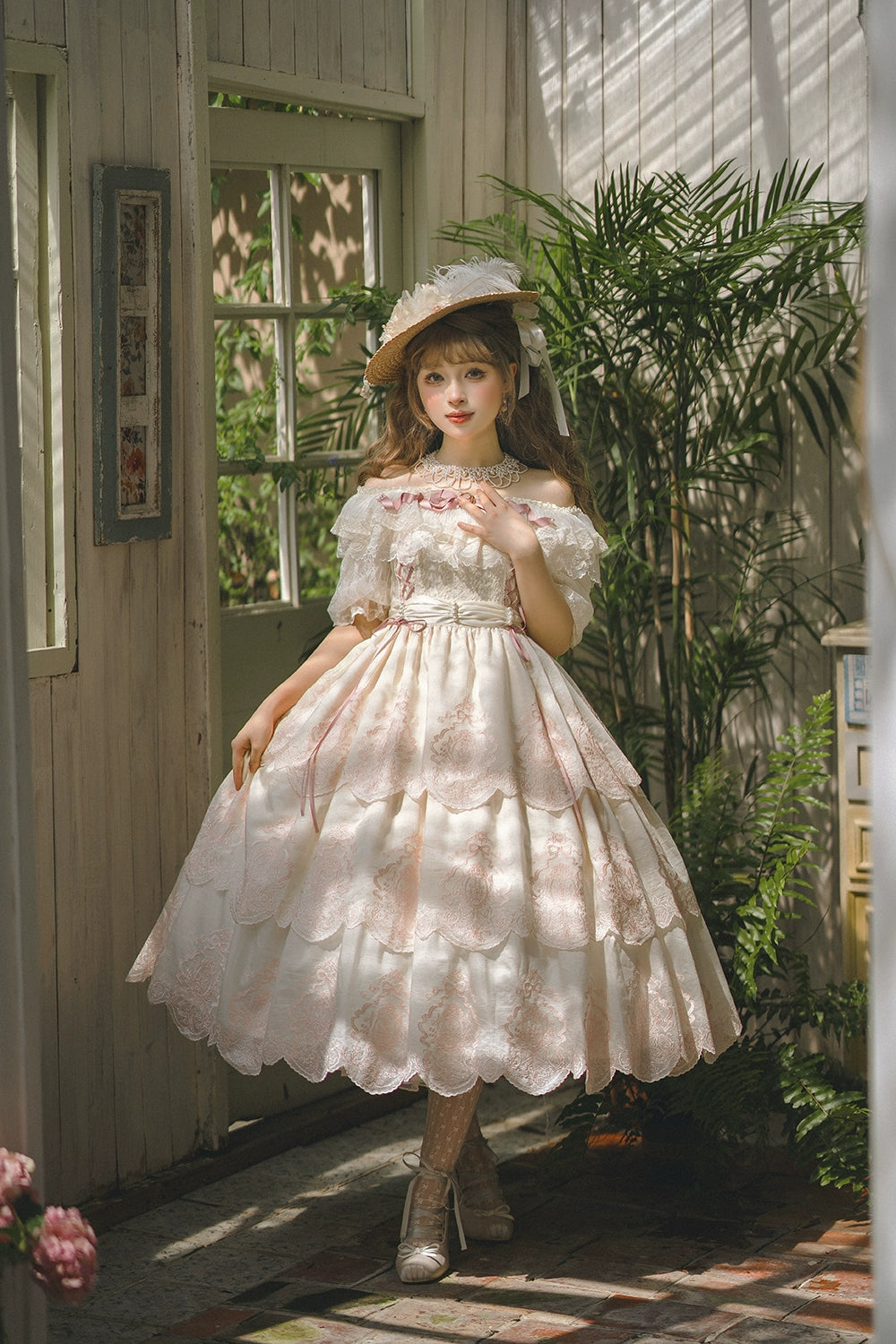 【予約販売】Noble Garden 付け袖付き刺繍ワンピース