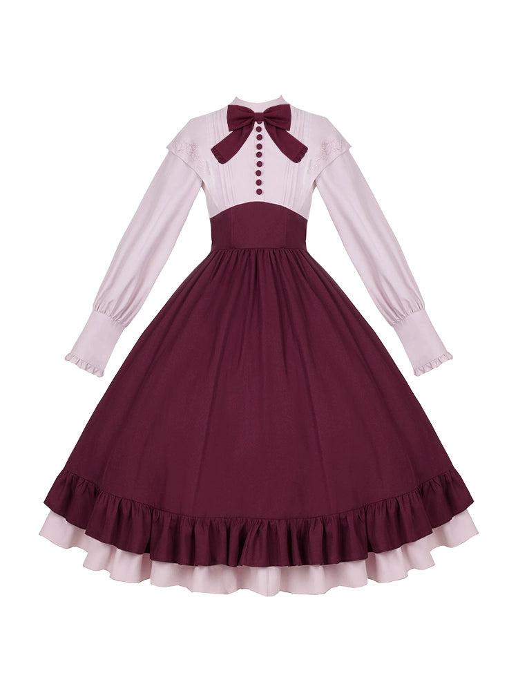 Rose red fake two-piece style dress
