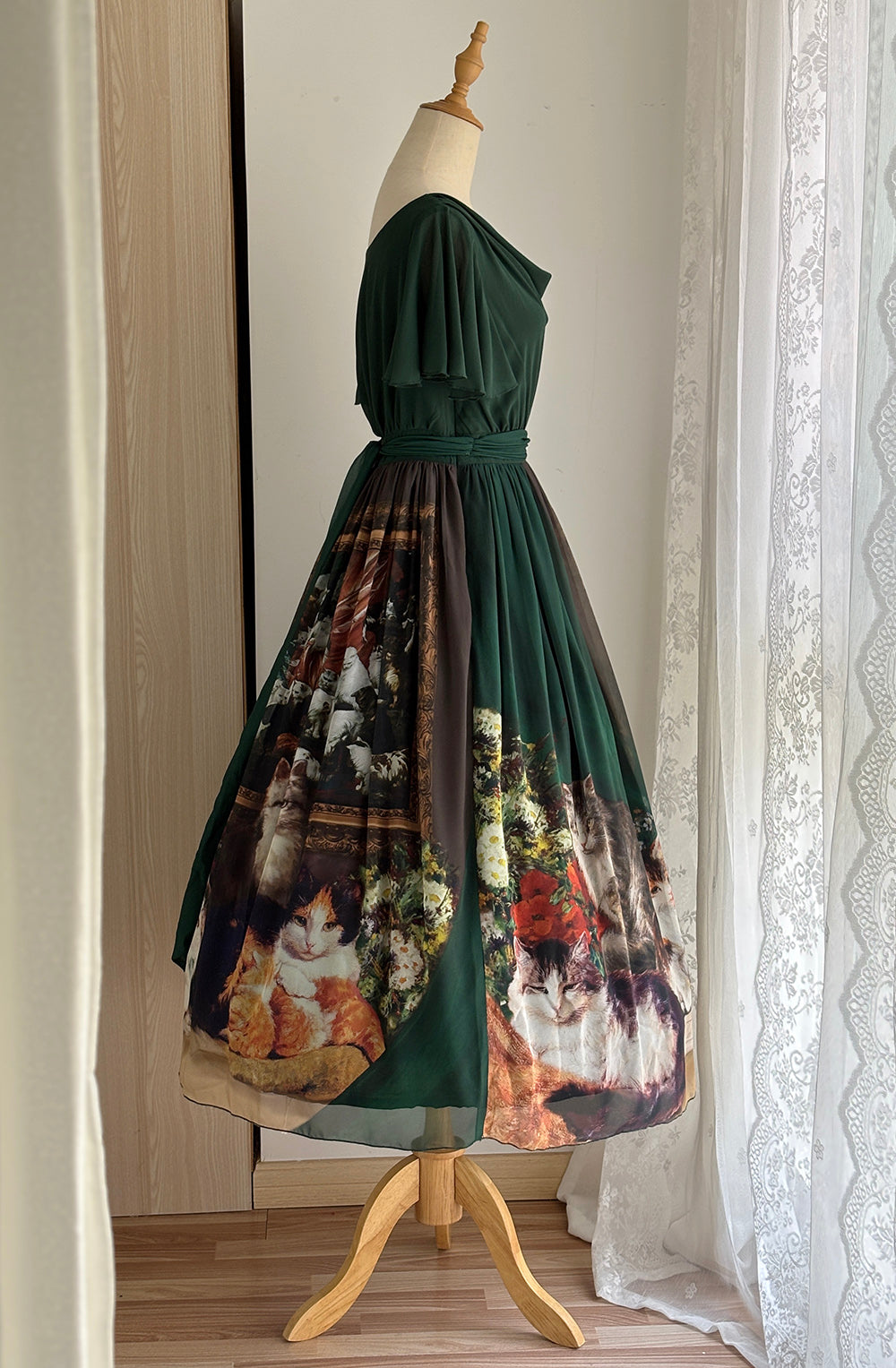 【予約販売】Elegance Greek 油彩画風プリントフレアスリーブジャンパースカート・新色