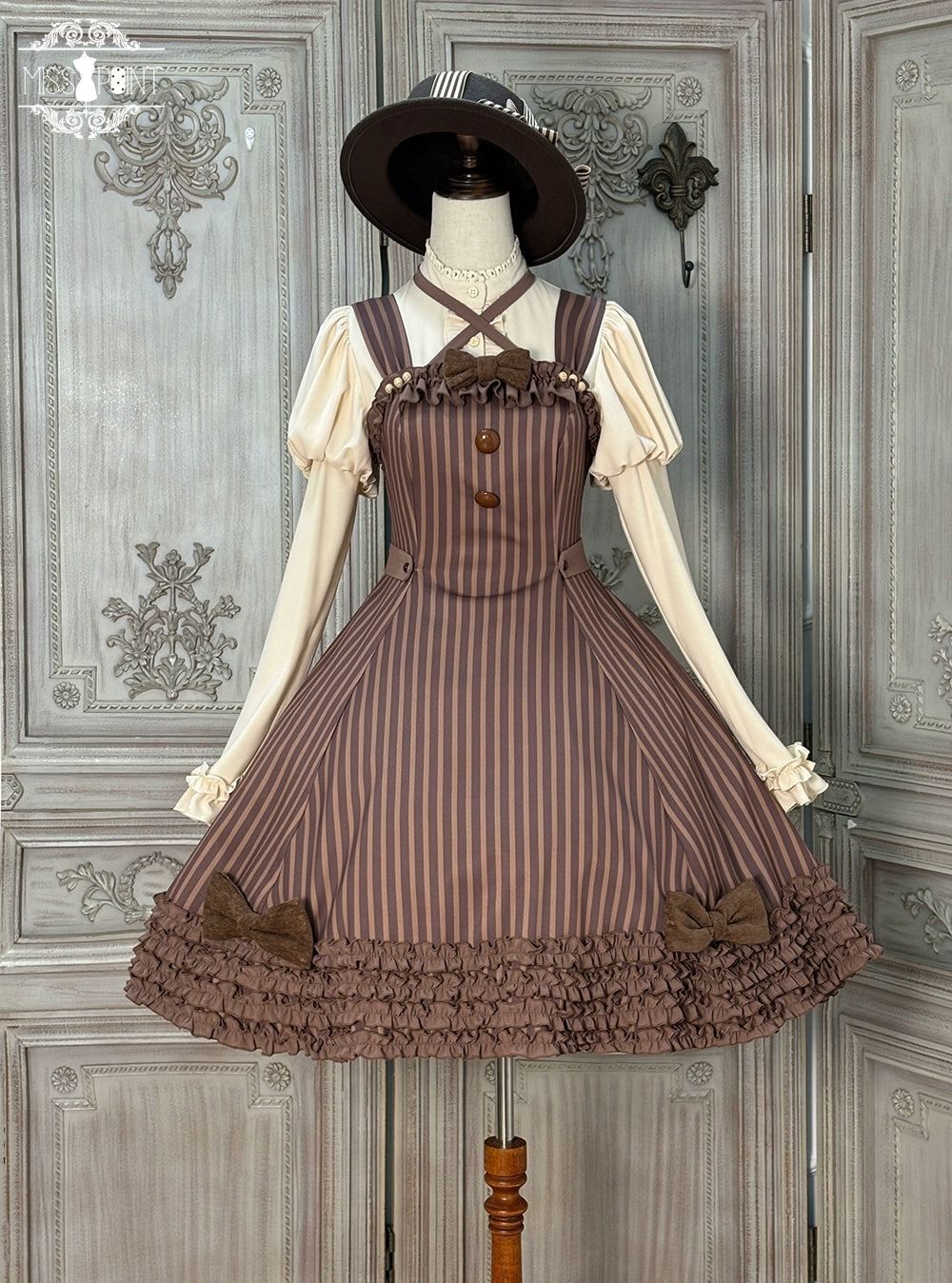 【予約販売】Classic Chocolat Stripe ストライプジャンパースカート・ショート丈