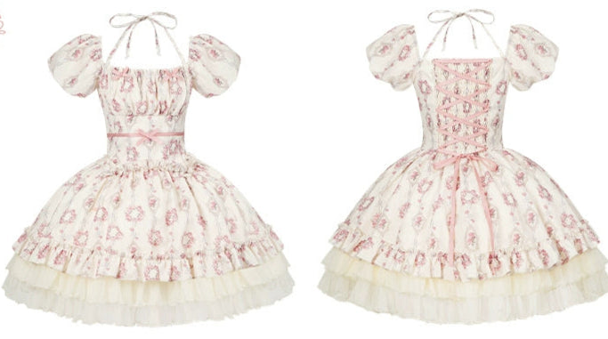 雨上がりの薔薇 プリントワンピース・ショート丈