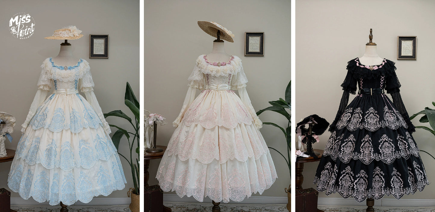 【受注予約9/25まで】Noble Garden 付け袖付き刺繍ワンピース