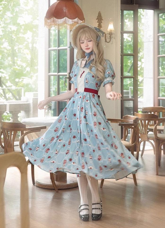 Rose Garden Light Blue Puff Sleeve Dress