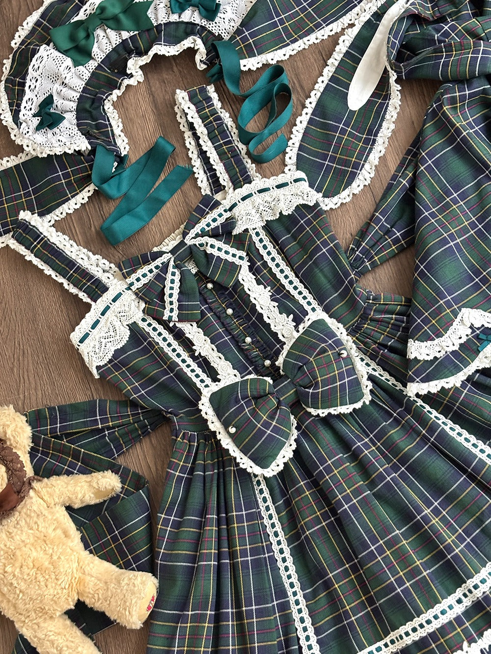 【予約販売】Checkered Petal Rabbit リボンジャンパースカート