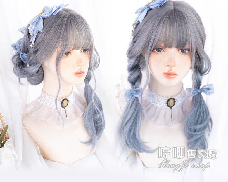 Lolita wig gray blue gradation loose curl long