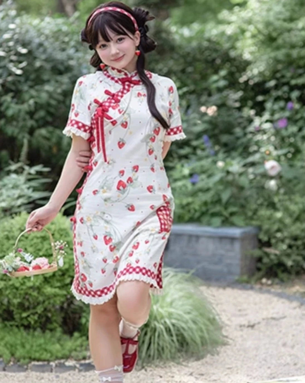 Strawberry Orchard Strawberry Chinese Dress Short Length
