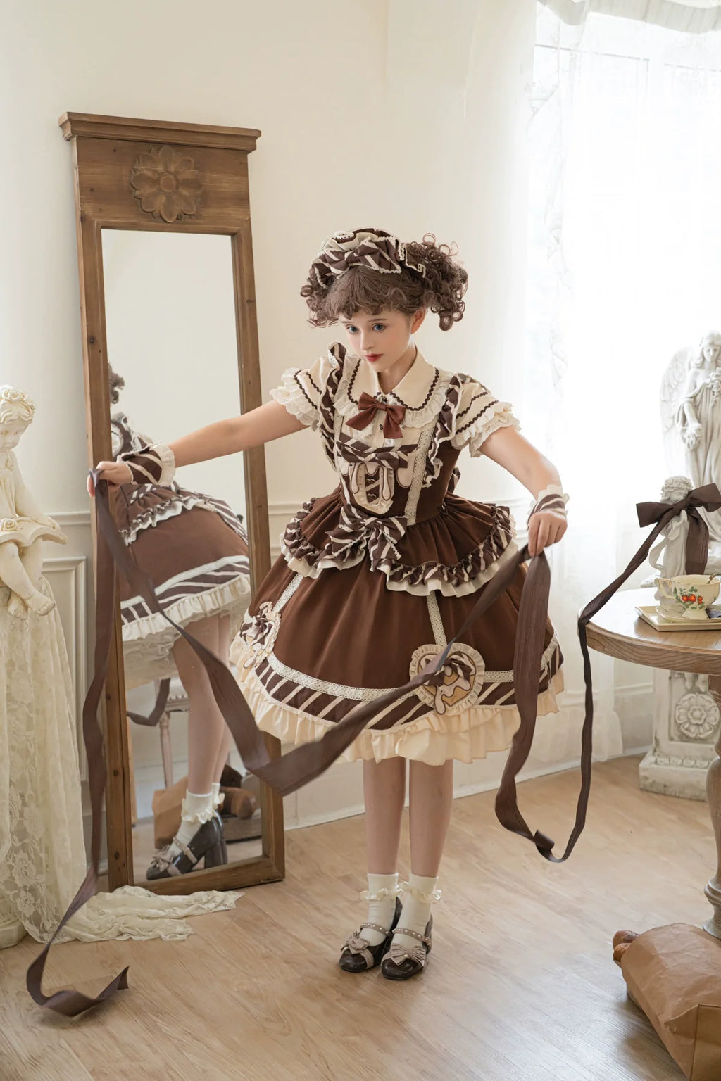 White &amp; milk chocolate jumper skirt and blouse