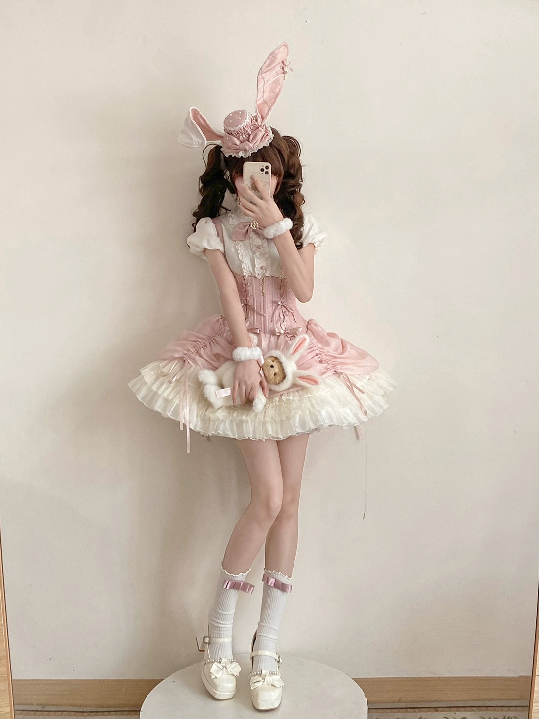 【受注予約6/30まで】Brulee Bunny コルセットジャンパースカートセット・ピンク