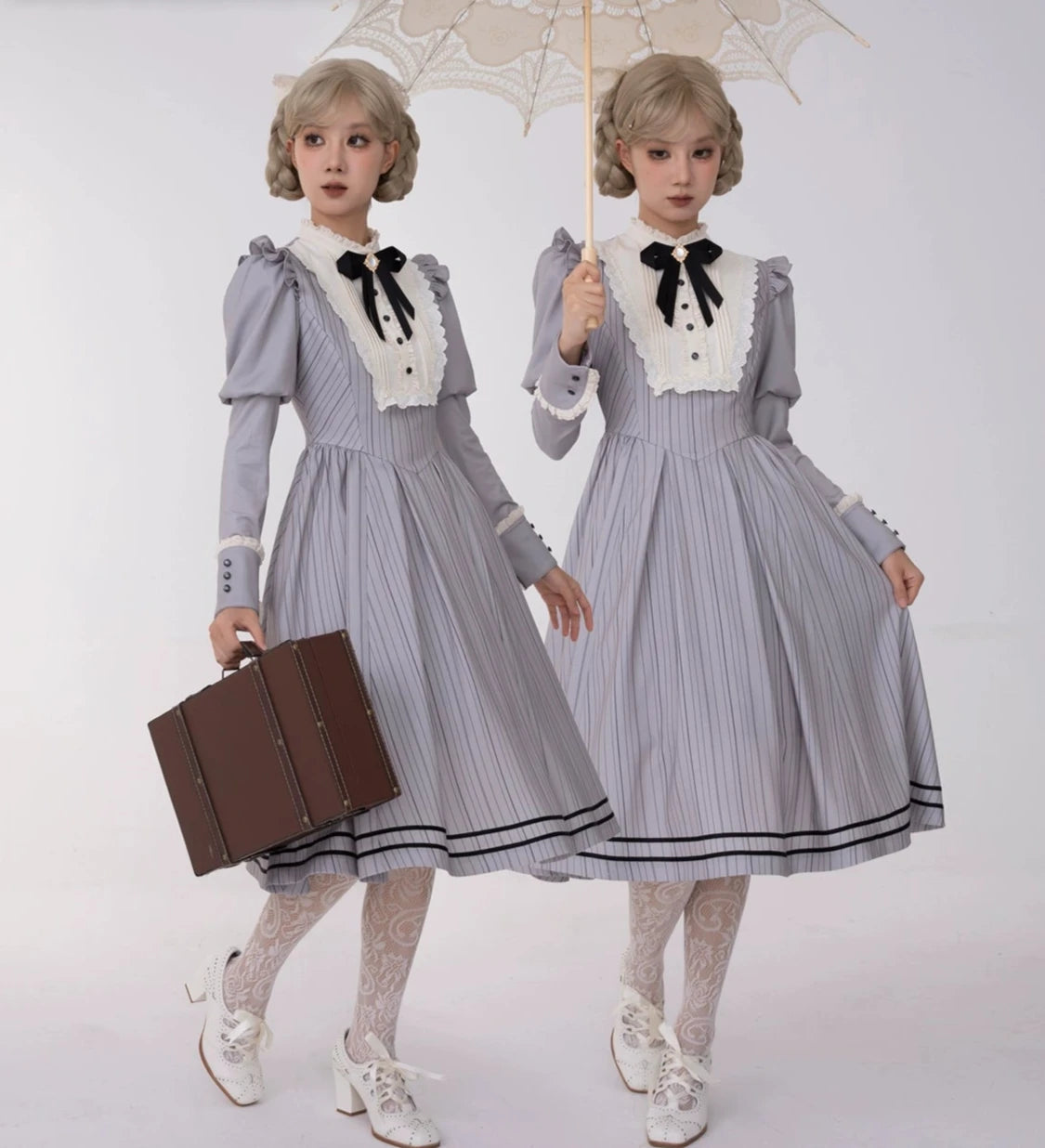 【再販・受注予約受注予約8/18まで】Fog City Morning Bell クラシカルワンピース・グレー