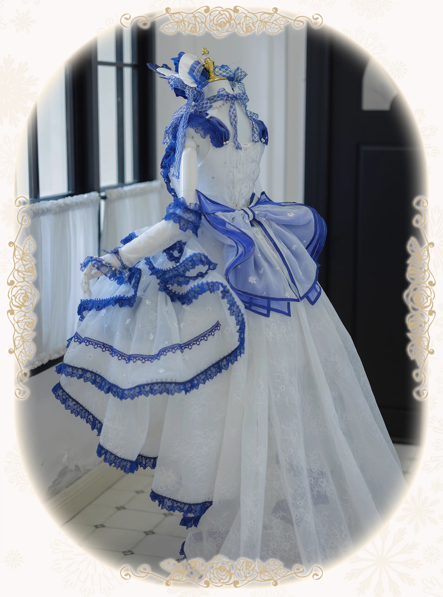 【受注予約8/13まで】Snow Rose Princess トレーン付きドレス・ブルー×ホワイト