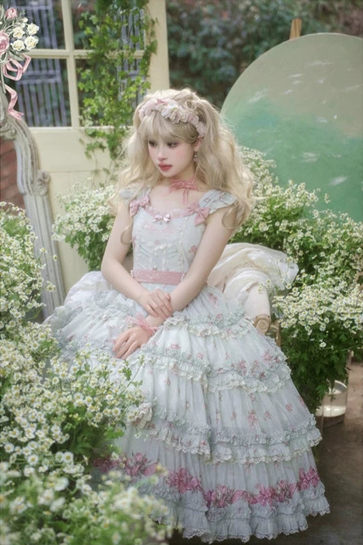 Roses Bouquet French Frill Sleeve Jumper Skirt