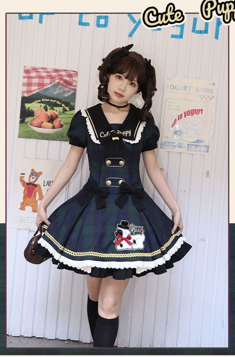 【受注予約6/18まで】Cute Puppy チェックのミニ丈ワンピース