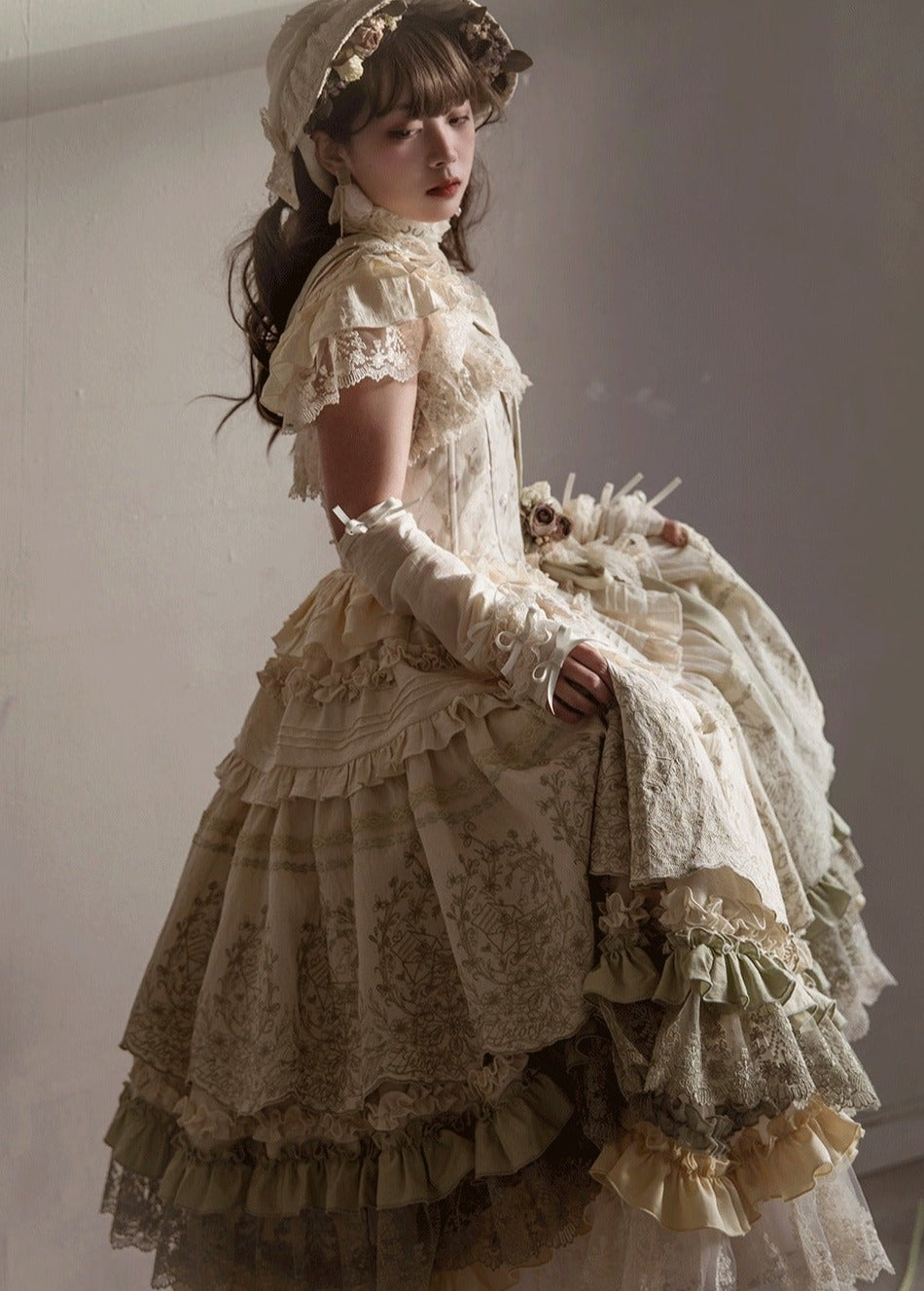 Fourteen-line poem: Lace and embroidered skirt