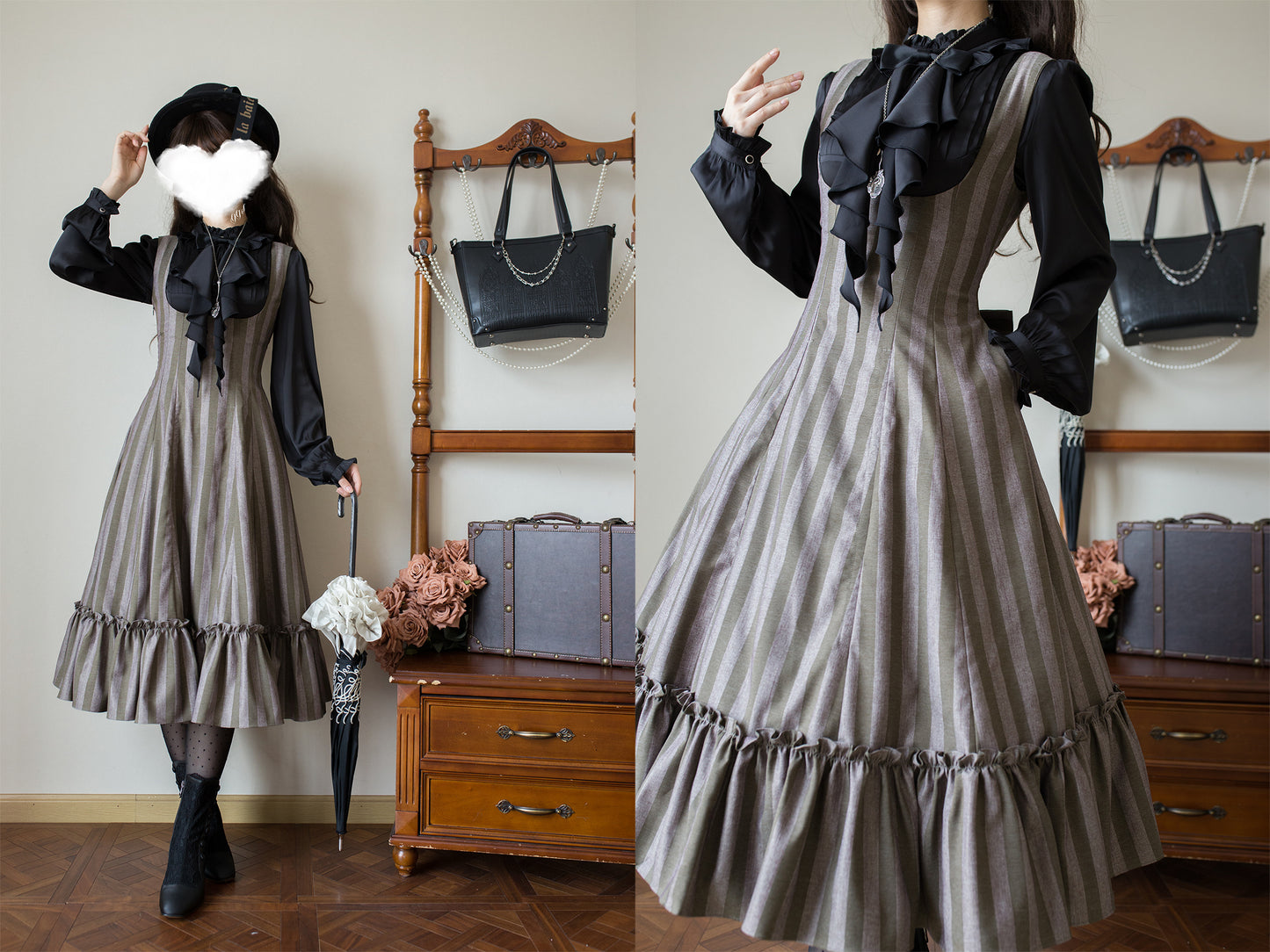 【受注予約12/3まで】Monochrome Reverie ジャンパースカート・ストライプ