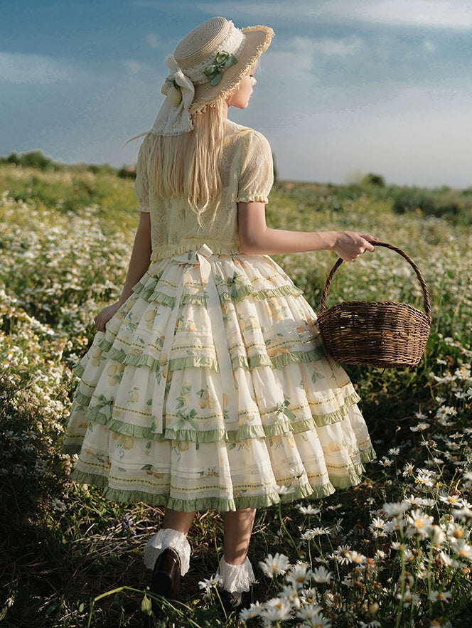 【受注予約7/16まで】Limone Town カントリー風ティアードジャンパースカート