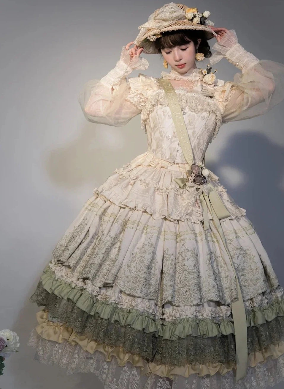 Fourteen-line poem: Lace and embroidered skirt