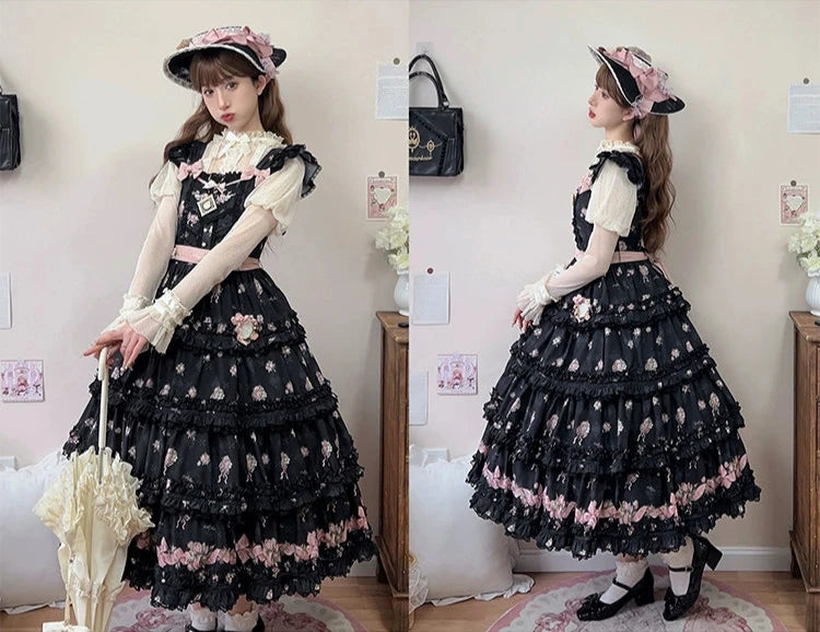 Roses Bouquet French Frill Sleeve Jumper Skirt