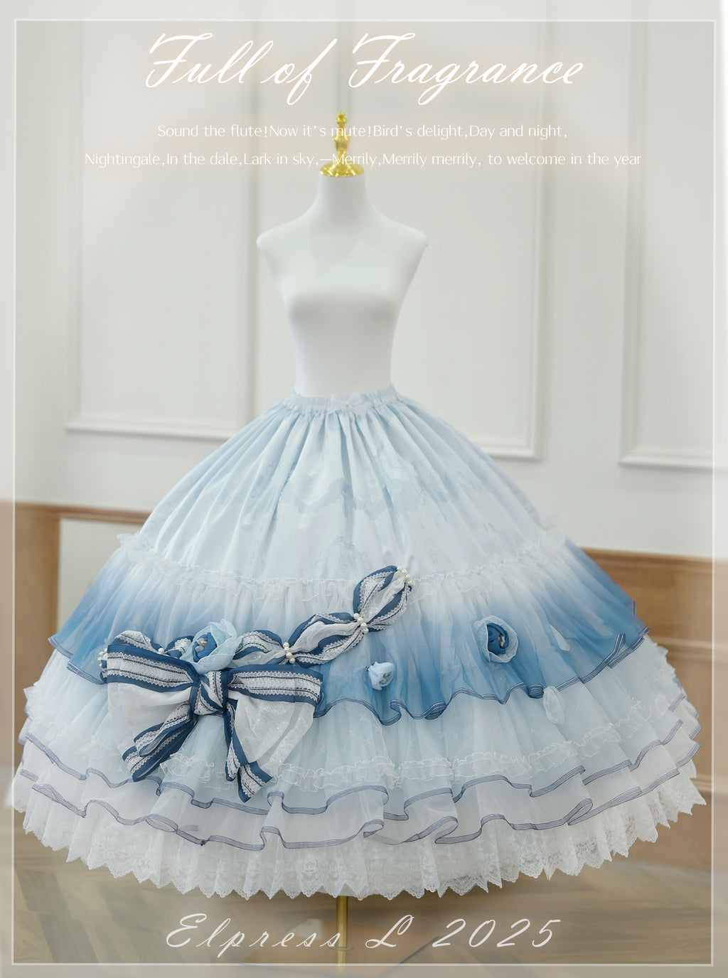 [Pre-orders available until 2/26] Full of Fragrance Dress with Train and Inner Skirt - Blue