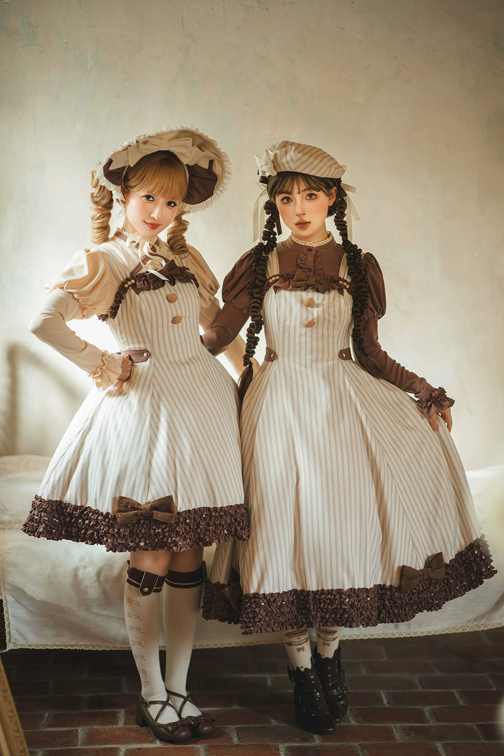 【予約販売】Classic Chocolat Stripe ストライプジャンパースカート・ロング丈