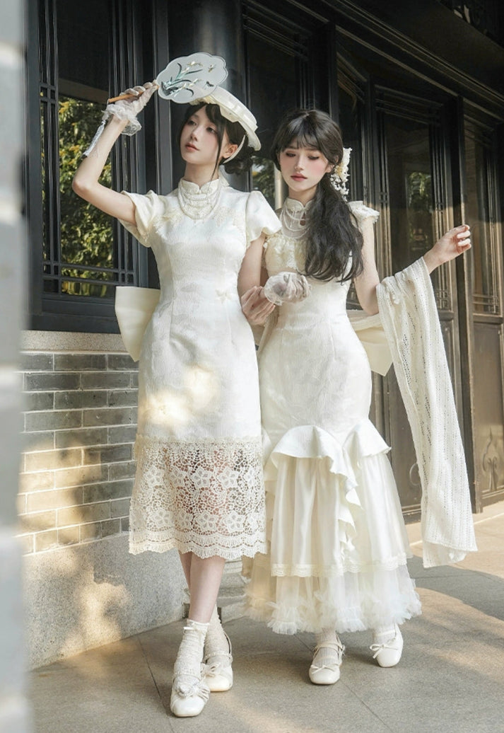 白百合色のタイトレース華ロリドレス