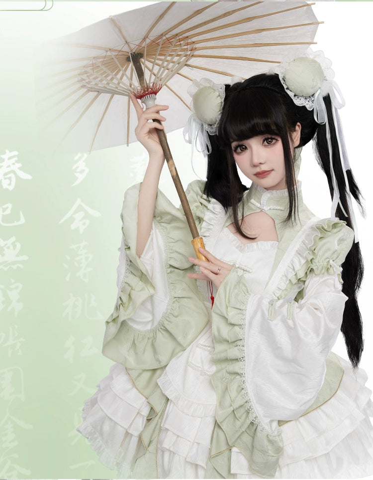 Song of Green Bamboo エプロン付き華ロリミニドレスフルセット