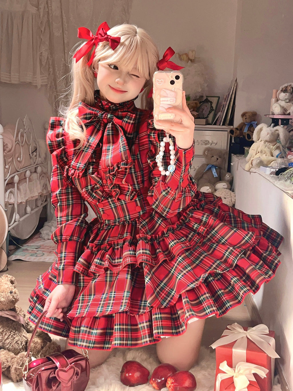 Doll's House リボンタイフリルブラウス チェック柄全4色
