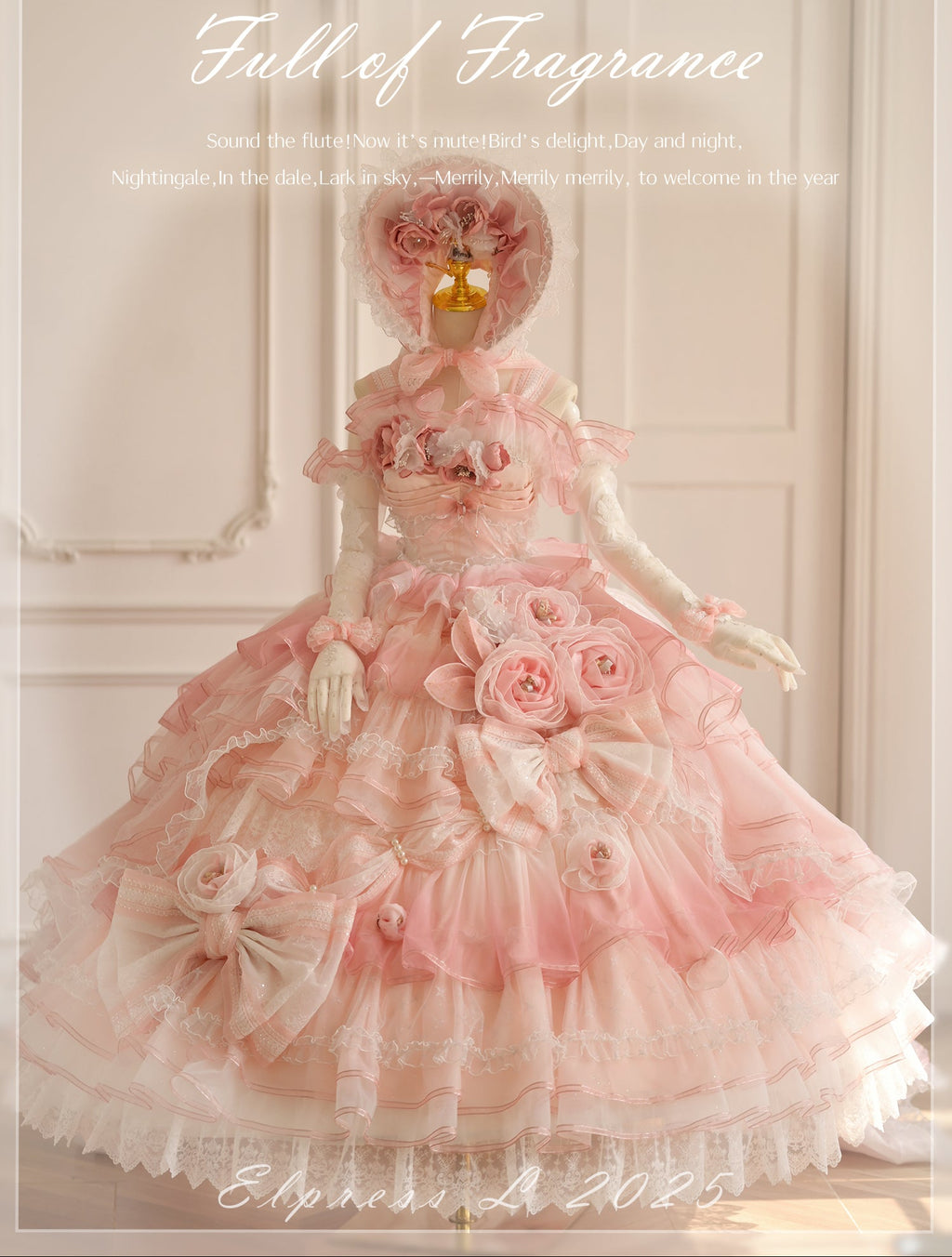 [Pre-orders available until 2/26] Full of Fragrance Dress with Train and Inner Skirt - Pink