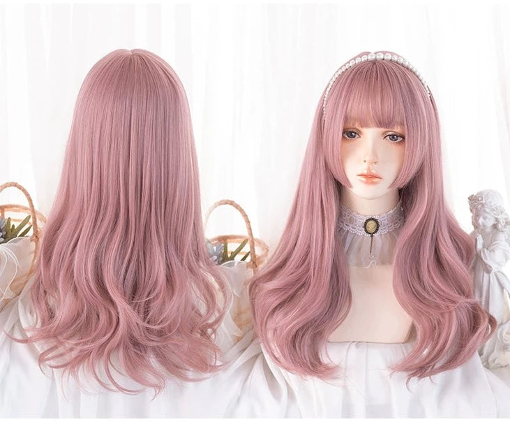 Lolita wig purple pink princess cut loose curl long